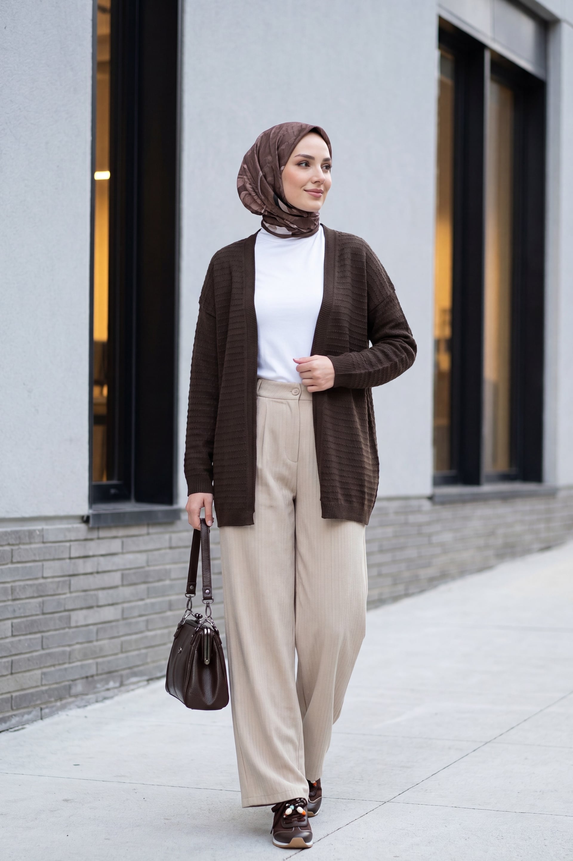 Pom Pom Detail Fine Knit Cardigan - Dark Brown - Podyumplus - by Peralane - photo 4