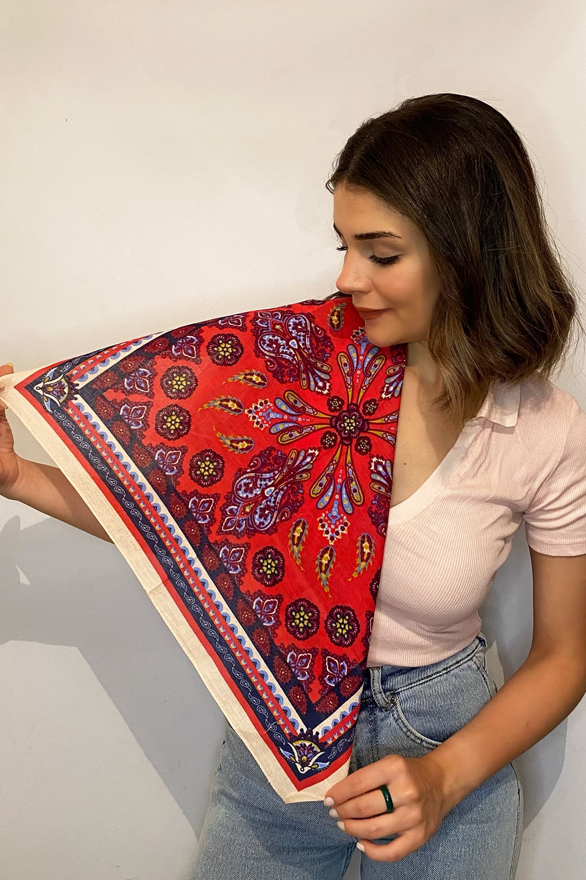 Red Paisley Floral Scarf 50x50 cm - Nesvay - by Peralane - photo 2