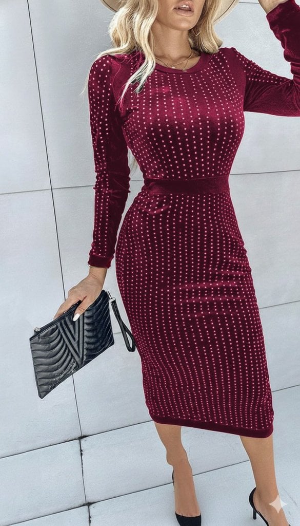Women's Long Sleeve Velvet Midi Dress with Dots - Janes - by Peralane - photo 3