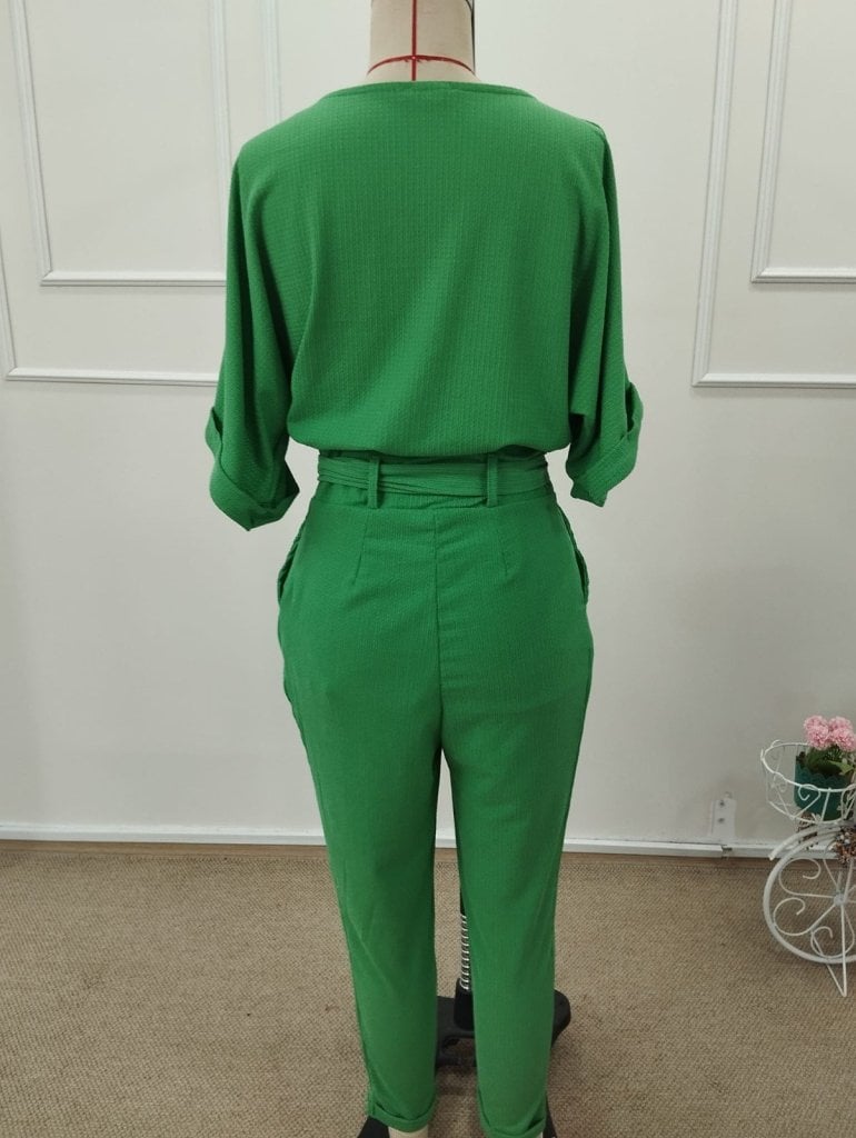 Women's Short Sleeve Collared Button-Front Crepe Blouse and Trousers Two-Piece Set - Janes - by Peralane - photo 6