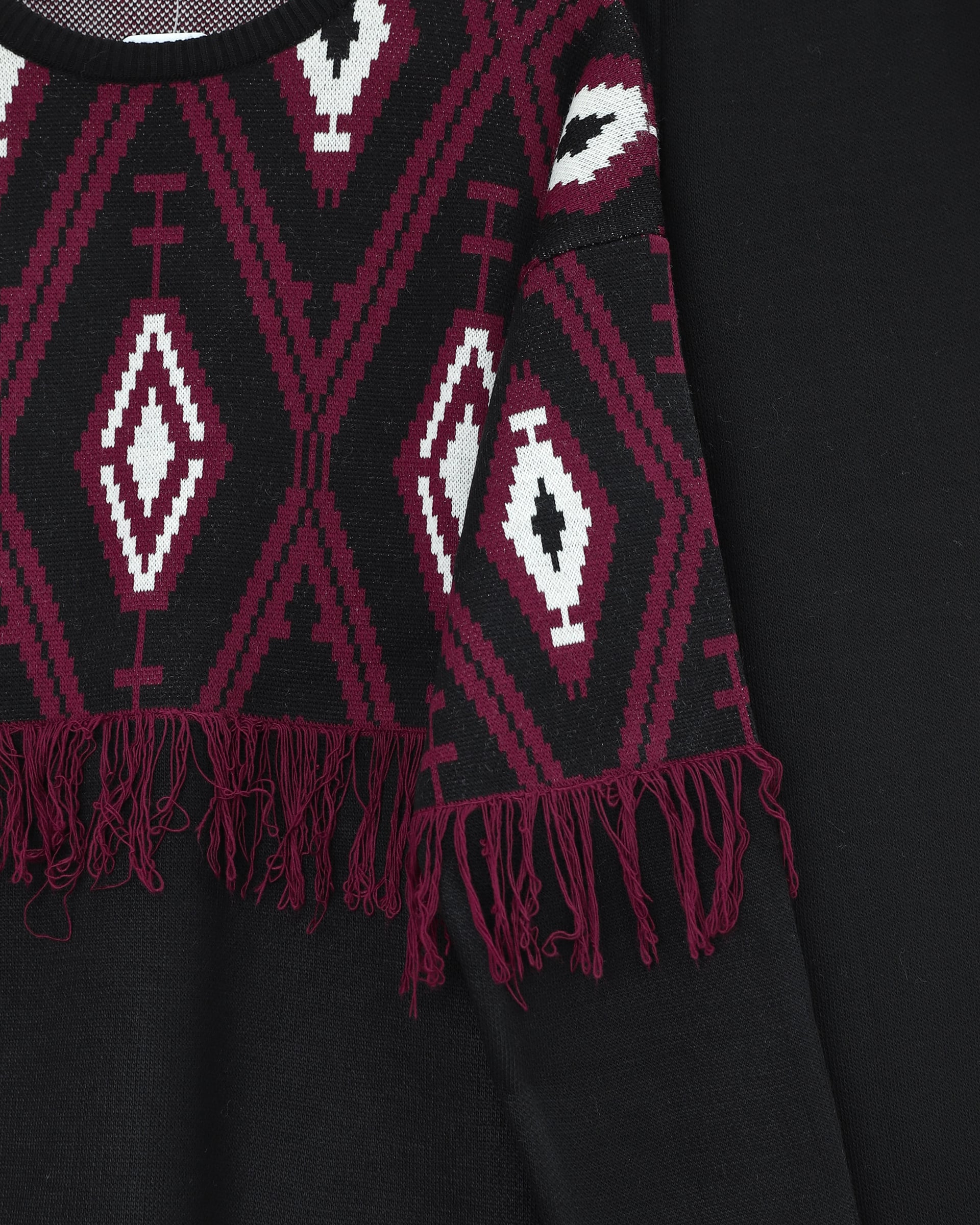 Fringed Pixel Patterned Knit Co-ord Set - Black - Podyumplus - by Peralane - photo 5