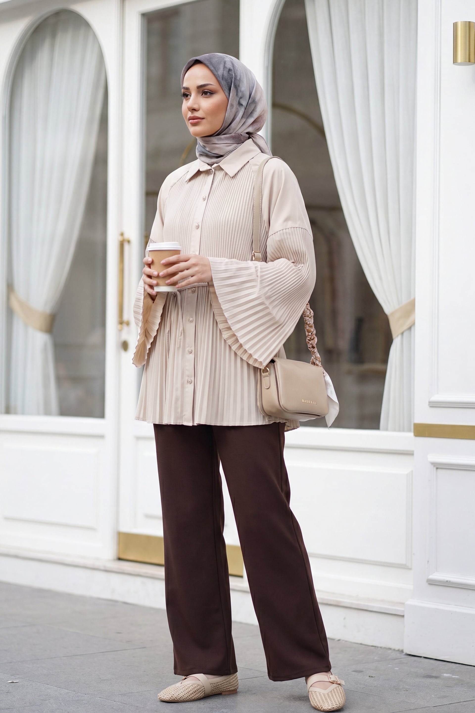 High-Waist Wide-Leg Trousers with Belt - Dark Brown - Podyumplus - by Peralane - photo 4