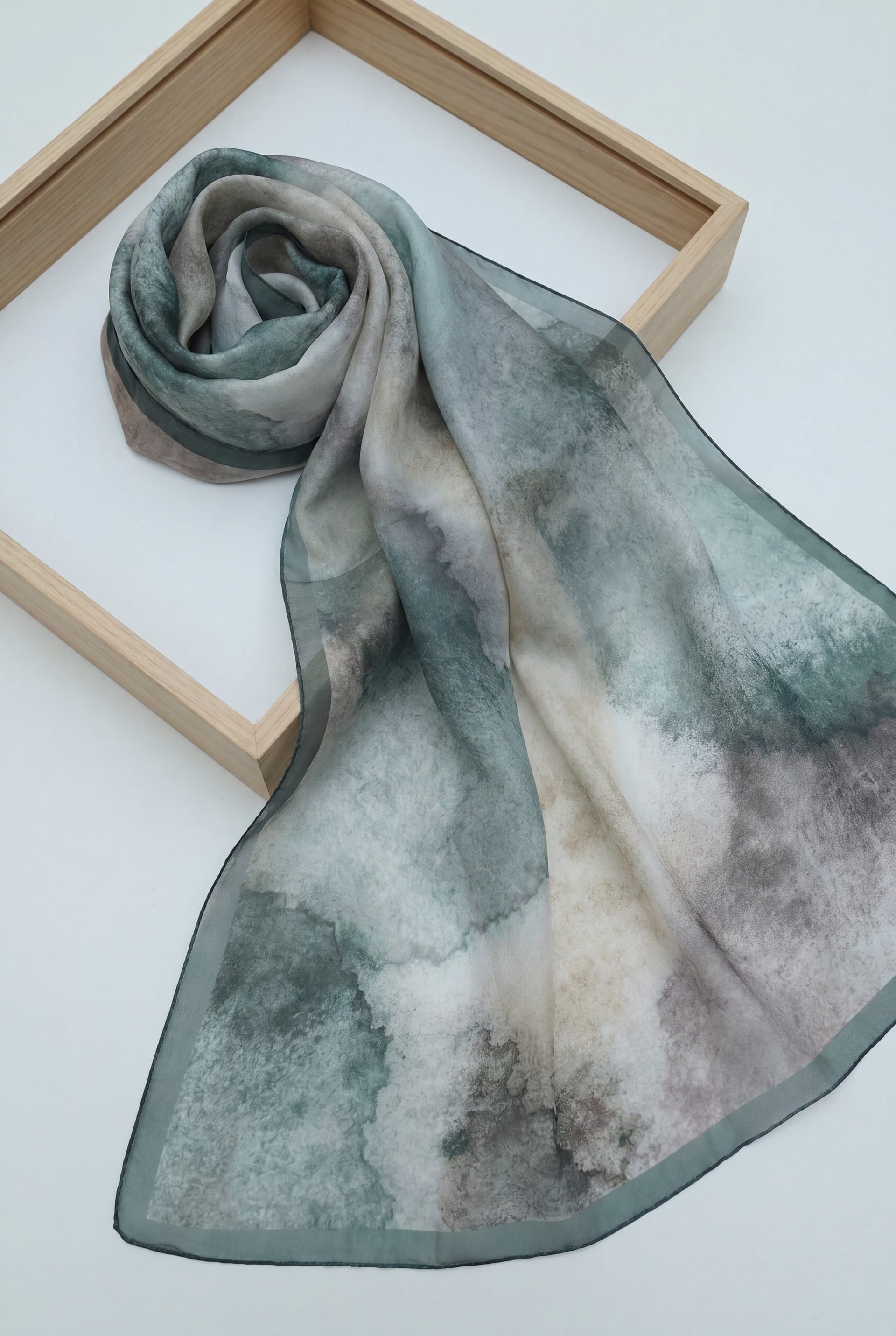 Emerald Green Marble Print Voile Scarf - Podyumplus - by Peralane