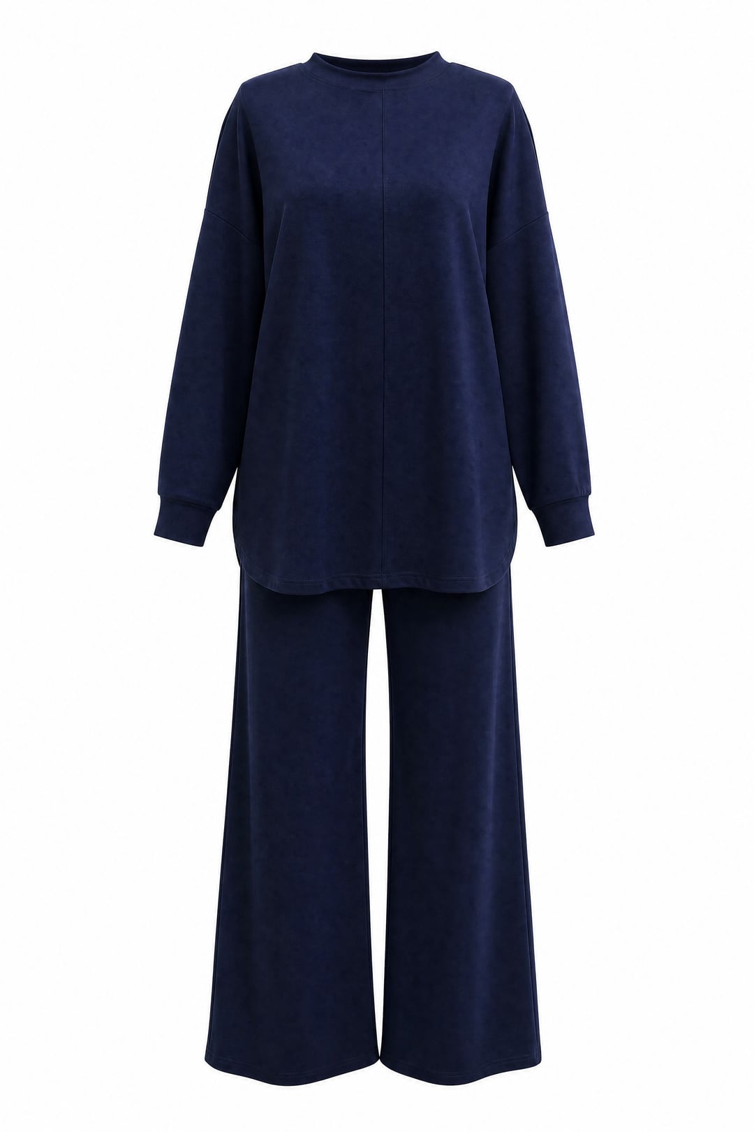 Navy Two-Piece Lounge Set with Slit Top and Wide-Leg Pants - Podyumplus - by Peralane - photo 4