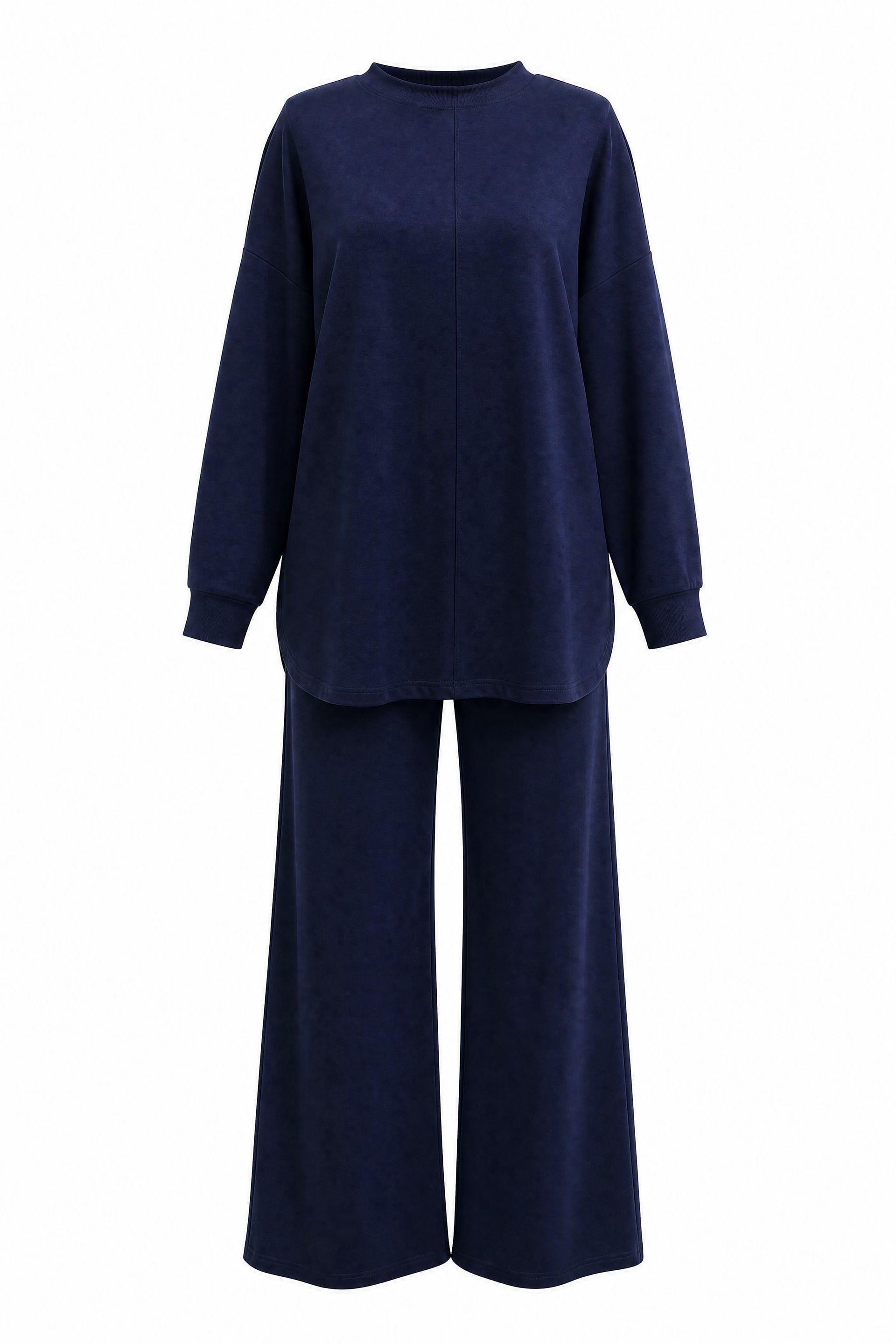 Navy Two-Piece Lounge Set with Slit Top and Wide-Leg Pants - Podyumplus - by Peralane - photo 4