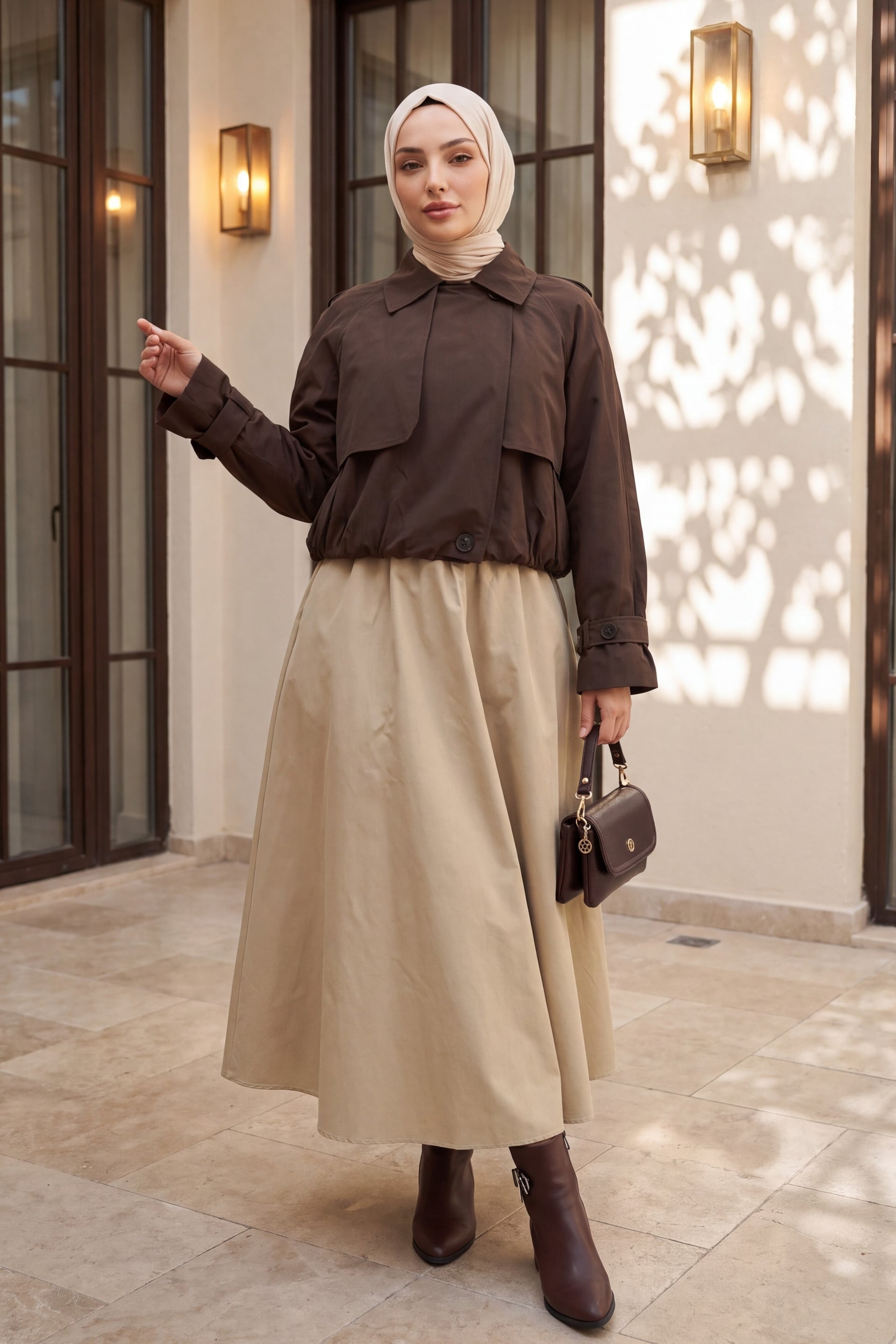 Bolero Detail Elasticated Waist Crop Jacket in Dark Brown - Podyumplus - by Peralane - photo 2
