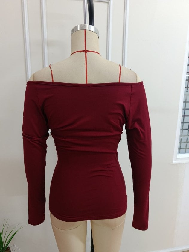 Women's Long-Sleeved Wrap V-Neck Viscose Blouse in Deep Red - Janes - by Peralane - photo 5