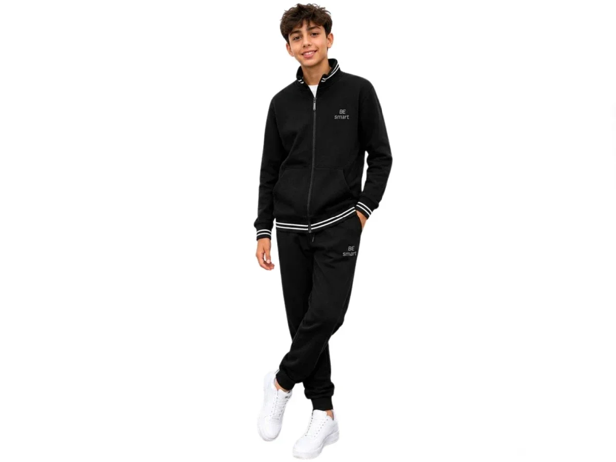 Smart Print 2-Piece Boys' Tracksuit Set (Black) - Koska - by Peralane