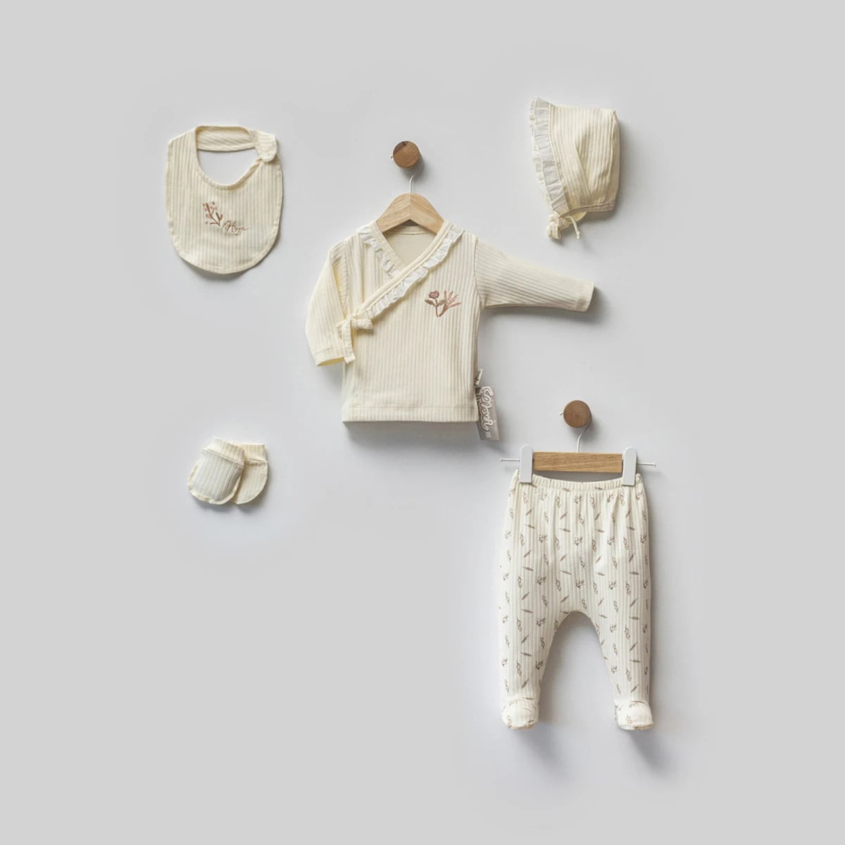 Baby Set 2-Piece with Wrap Top, Footed Pants, Bib, Mittens, and Bonnet - Flexi Baby - by Peralane