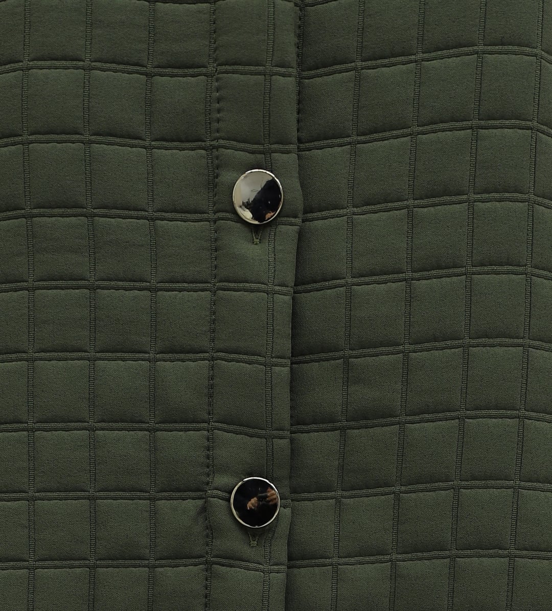 Long Quilted Jacket with Chain Collar Detail - Olive Green - Podyumplus - by Peralane - photo 9