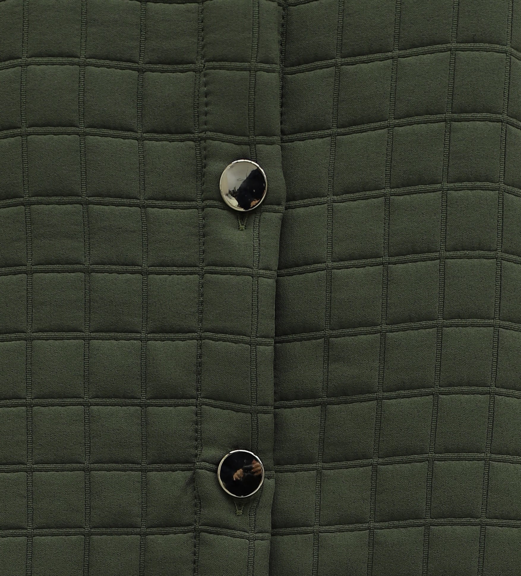 Long Quilted Jacket with Chain Collar Detail - Olive Green - Podyumplus - by Peralane - photo 9