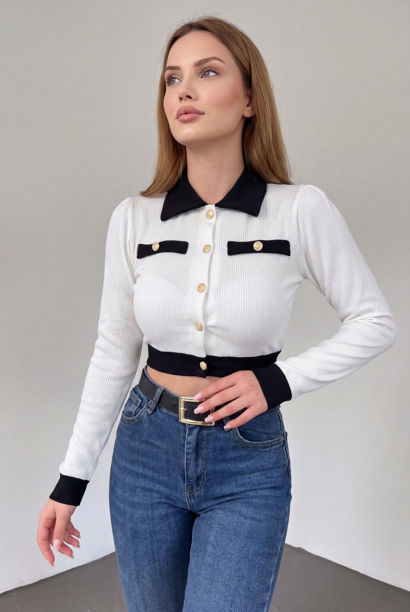 Buttoned Pocket Detail Crop Cardigan - White - Podyumplus - by Peralane - photo 5