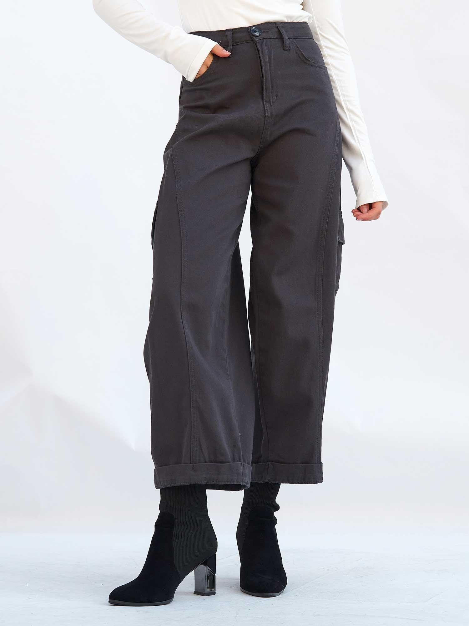 Women's Gabardine Trousers with Cargo Pockets - Anthracite - Lefon - by Peralane - photo 6