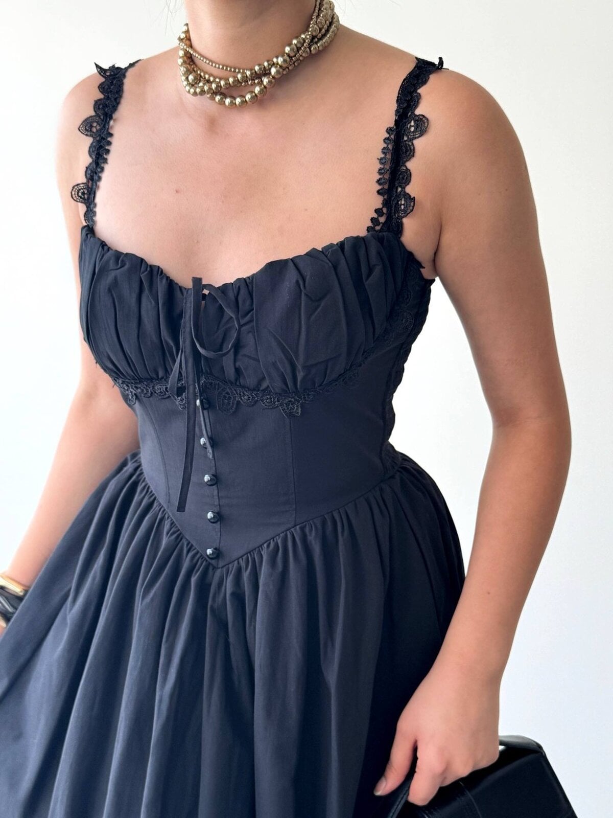 Black Sleeveless Lace Trim Midi Dress - Etika - by Peralane - photo 3