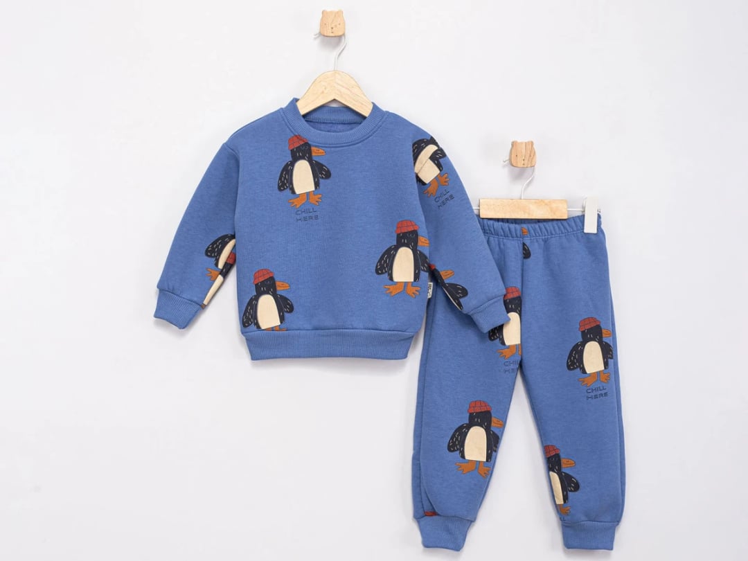 Boys' Penguin Print Sweatshirt and Trousers Set - Blue - Feely Kids - by Peralane