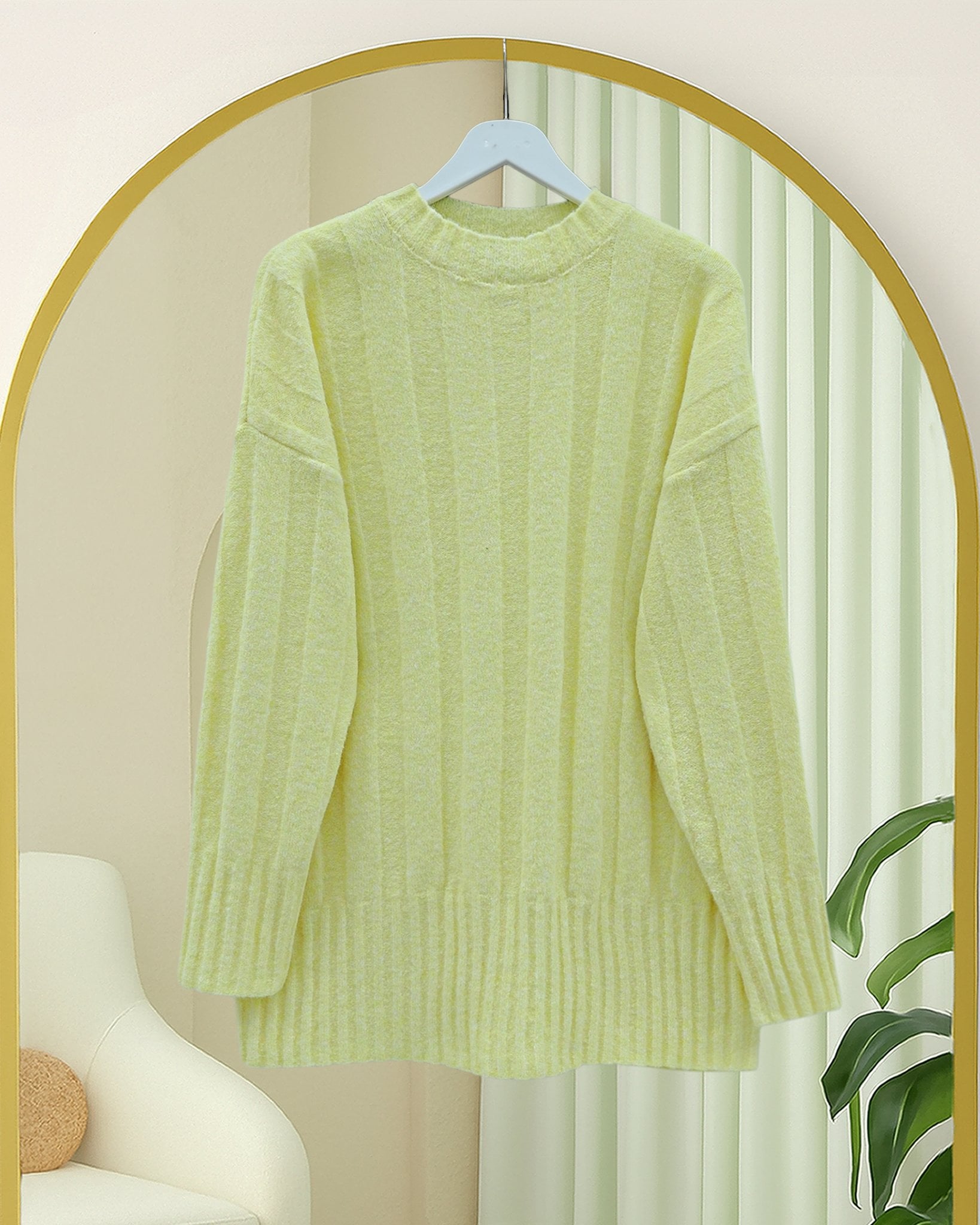 Half Collar Striped Pattern Soft Knit Sweater - Yellow - Podyumplus - by Peralane - photo 5