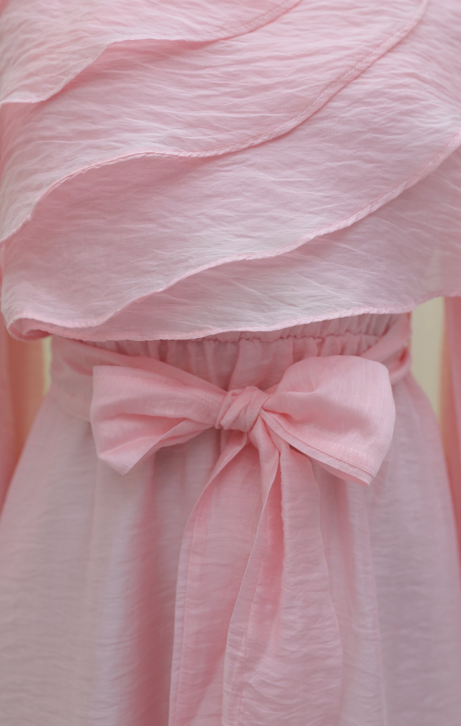 Pink Balloon Sleeve Lined Chiffon Dress with Elastic Waist Belt - Podyumplus - by Peralane - photo 7