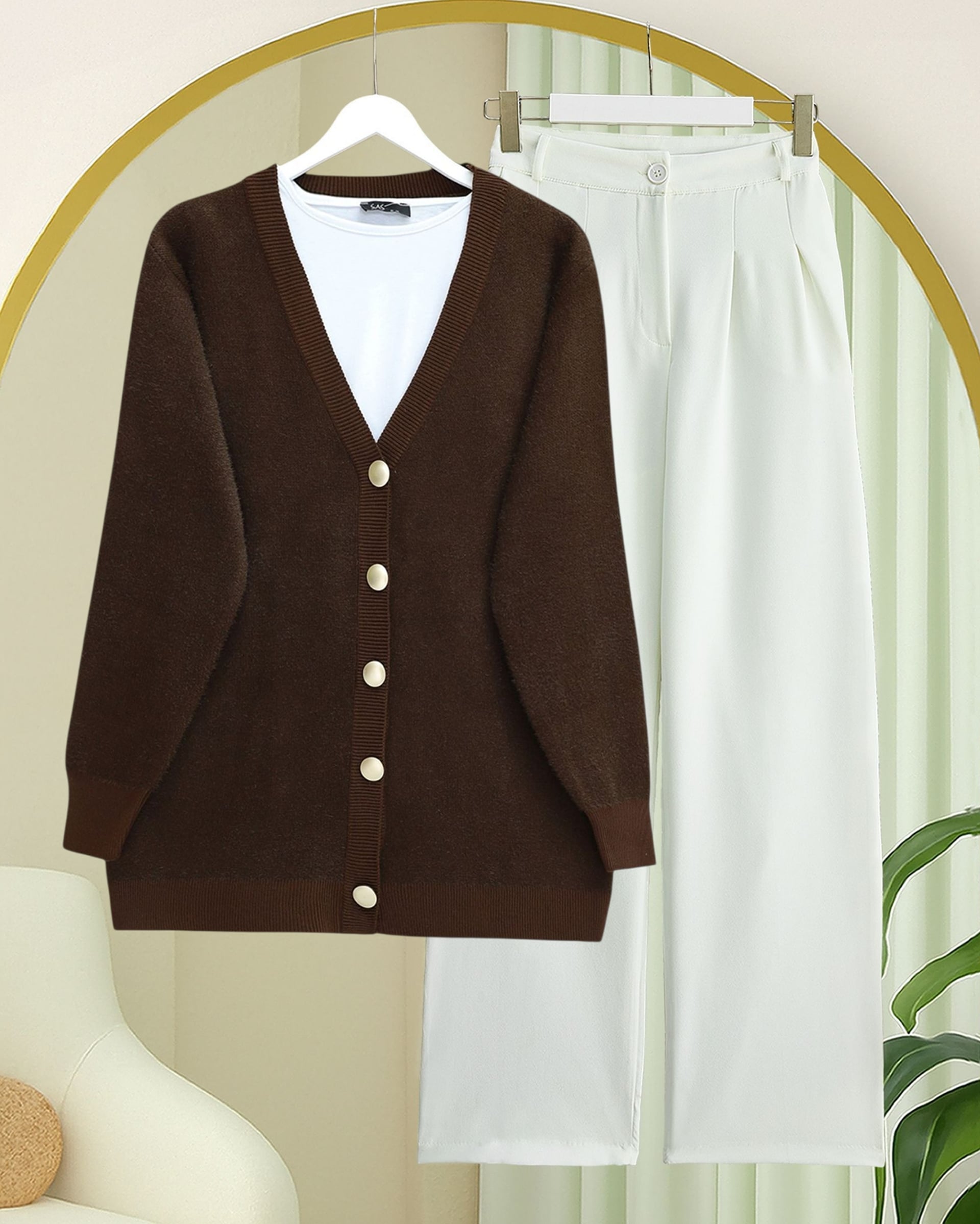 Women's Button-Front Textured Knit Cardigan - Brown - Podyumplus - by Peralane - photo 3