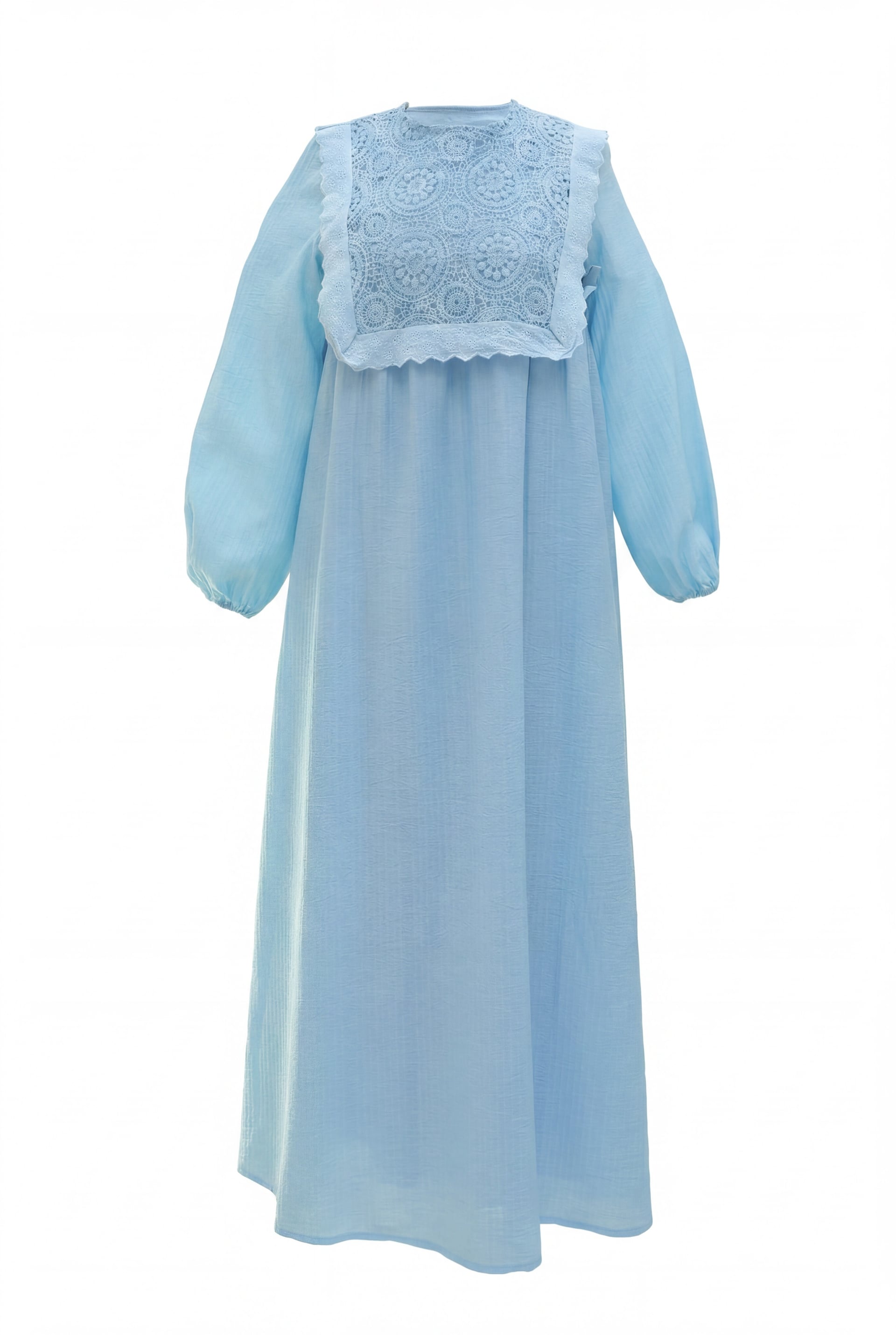Crinkle Dress with Removable Lace Vest and Ribbed Cuffs - Light Blue - Podyumplus - by Peralane - photo 5