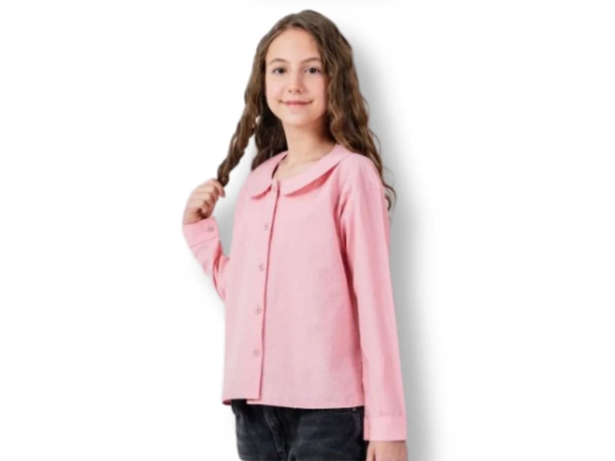 Girls' Peter Pan Collar Long Sleeve Blouse - Pink - Ecolkiz - by Peralane