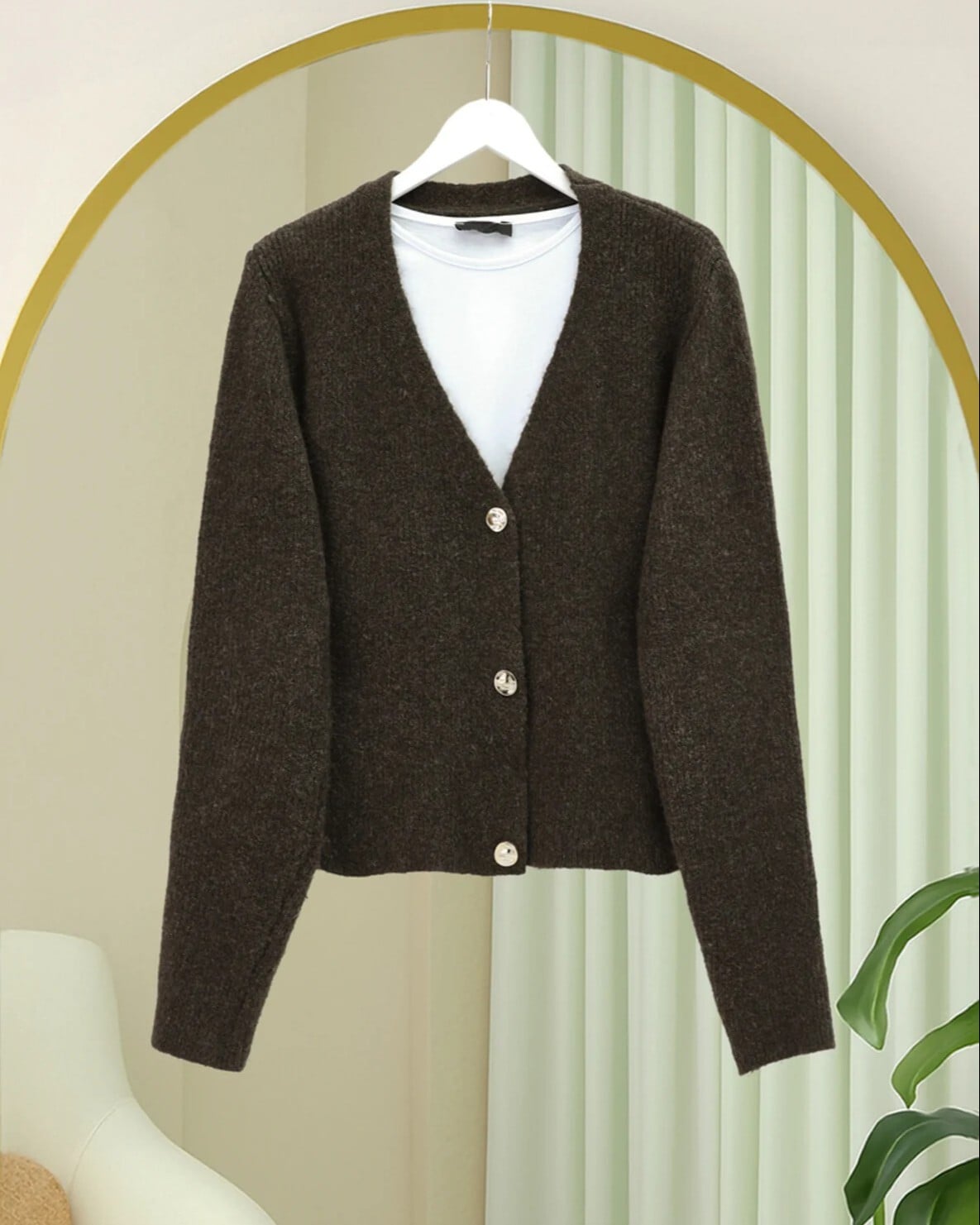 Women's Dark Brown Buttoned Knit Cardigan - Podyumplus - by Peralane - photo 2