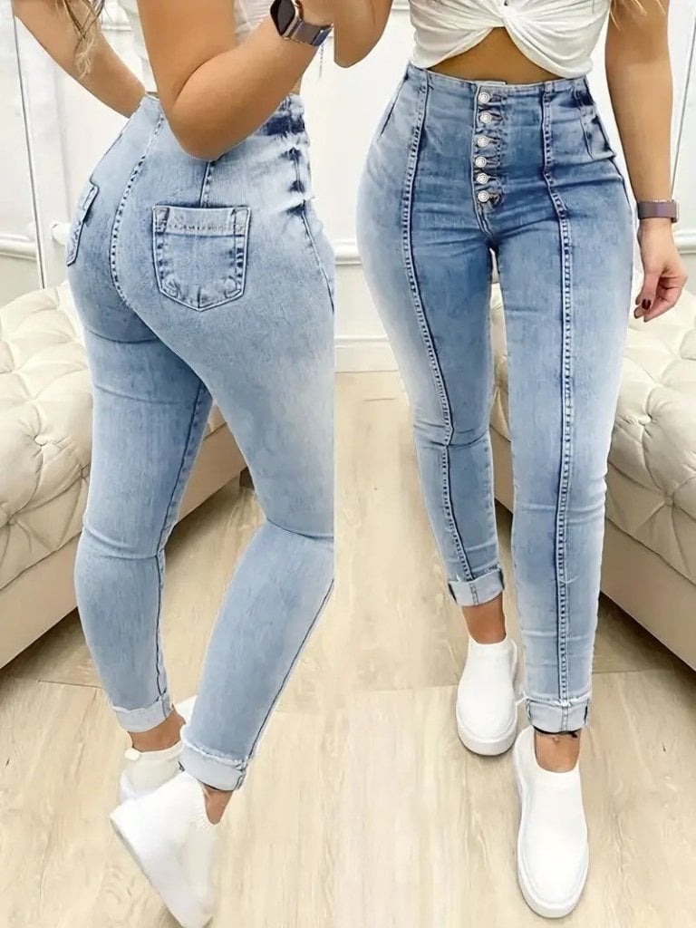 Women's High Waist Button-Fly Denim Jeans - Janes - by Peralane