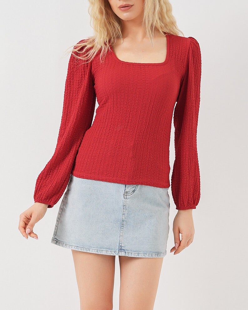Red Long-Sleeve Square Neck Top - Bigdart - by Peralane - photo 2