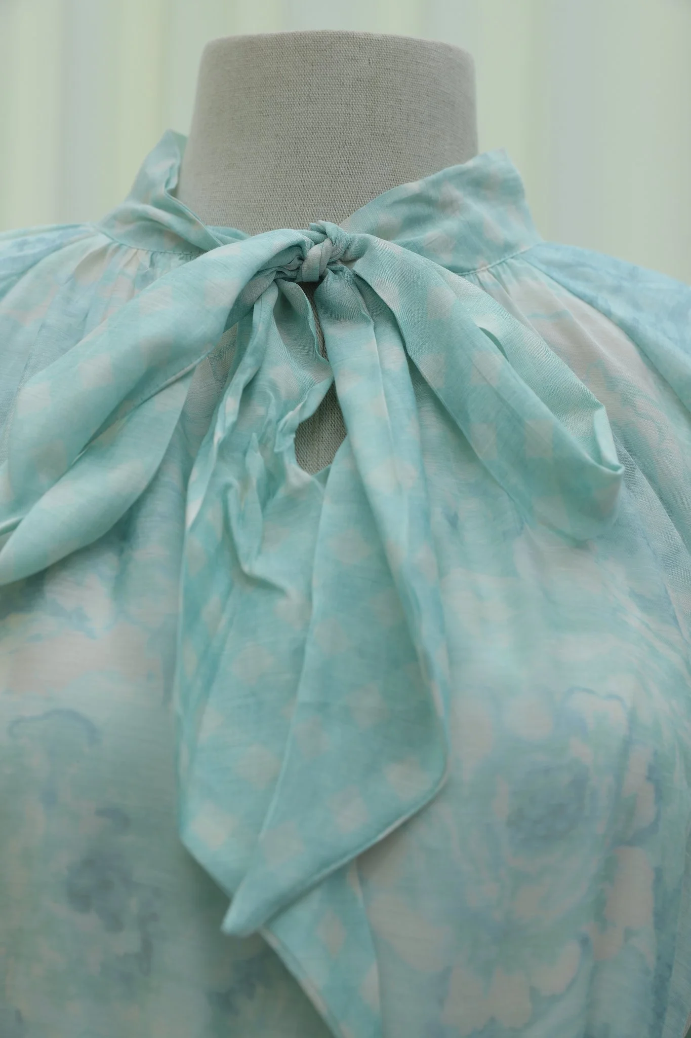 Tie Waist and Neckline Patterned Lined Chiffon Dress - Light Blue - Podyumplus - by Peralane - photo 9