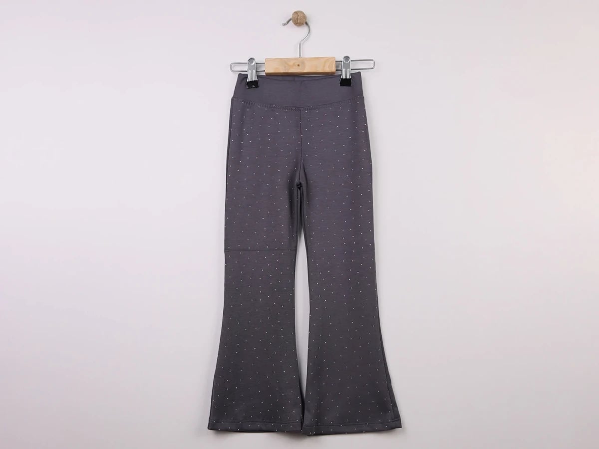 Stone Embroidered Flared Girl's Leggings - Dark Grey - Langa - by Peralane