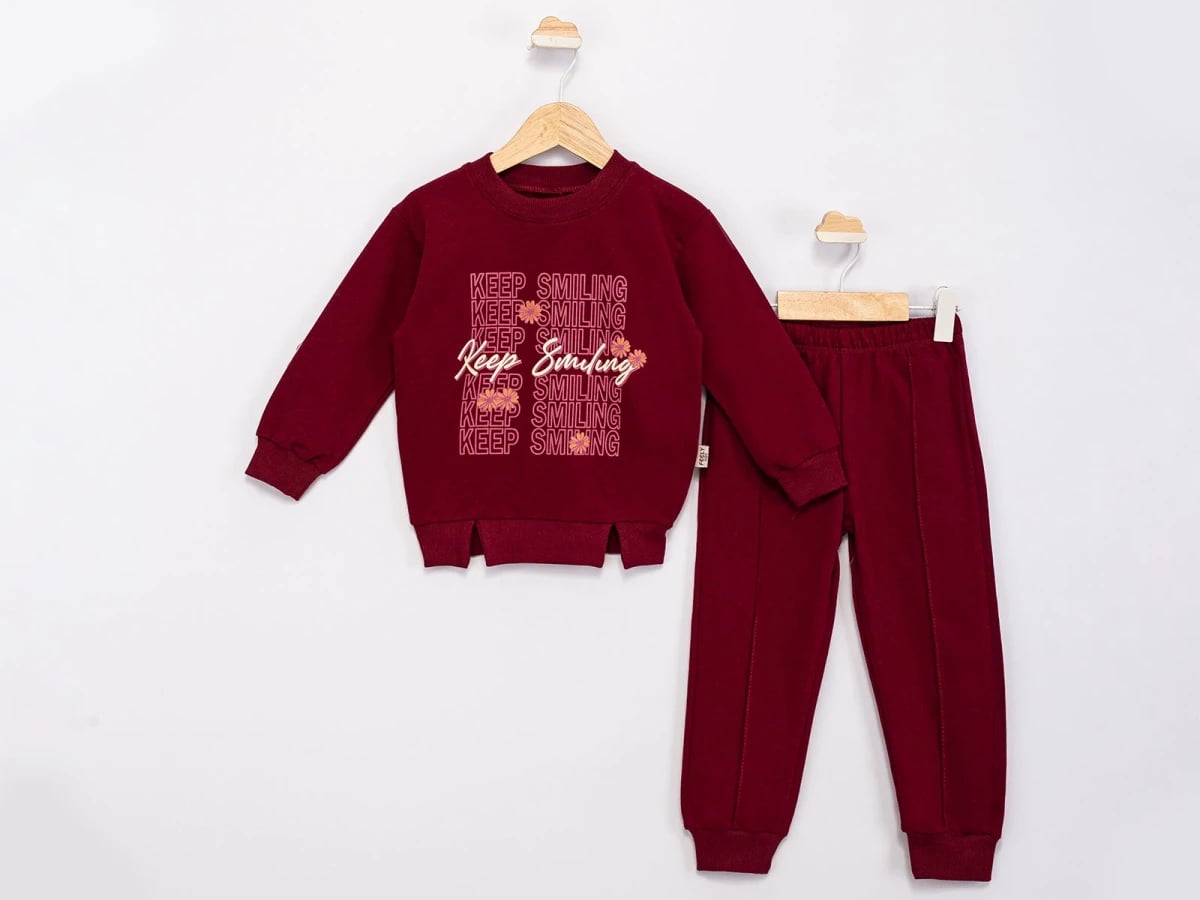 Girls' Red 'Keep Smiling' Print Sweatshirt and Trousers Set - Feely Kids - by Peralane