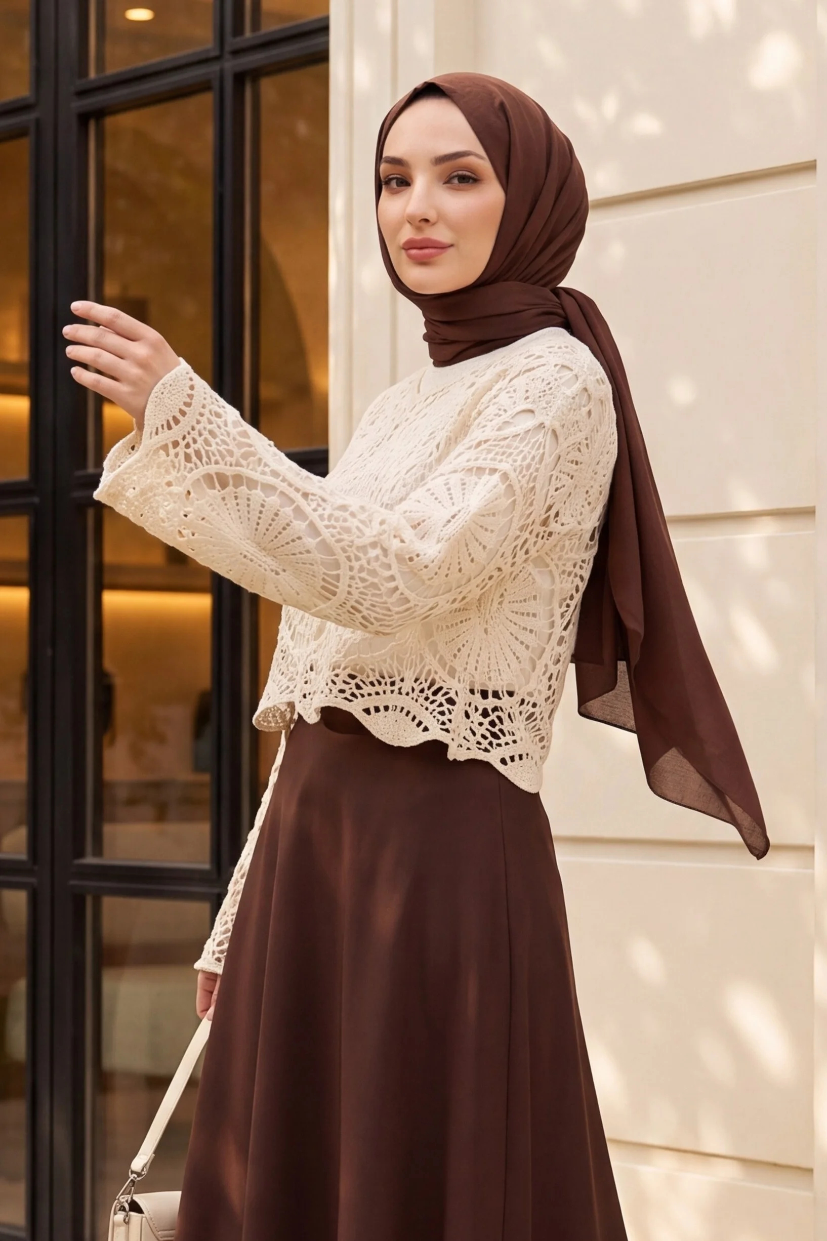Lace Knit Tricot Blouse - Ecru - Podyumplus - by Peralane - photo 2