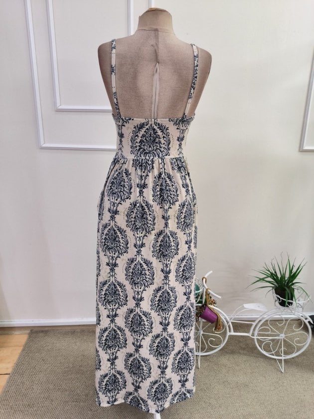 Women's Spaghetti Strap V-Neck Button Front Patterned Maxi Dress - Janes - by Peralane - photo 6