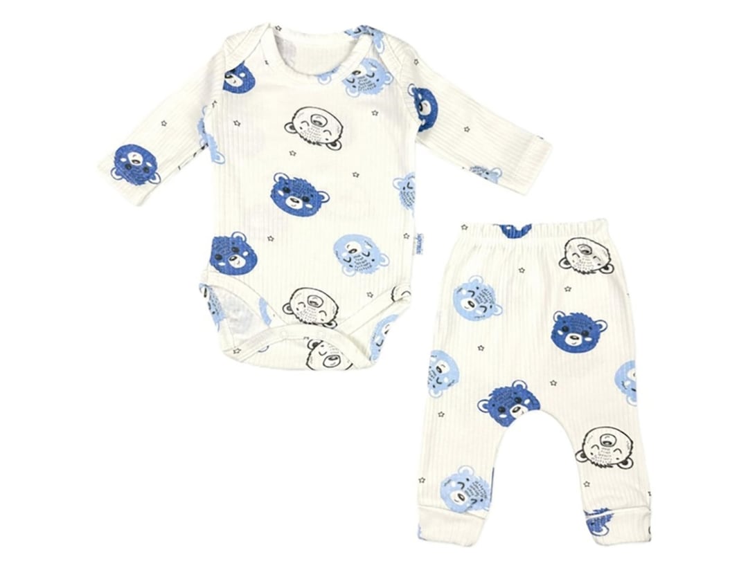 Bear Print Baby Boy Bodysuit and Pants Set - Blue - Supermini - by Peralane