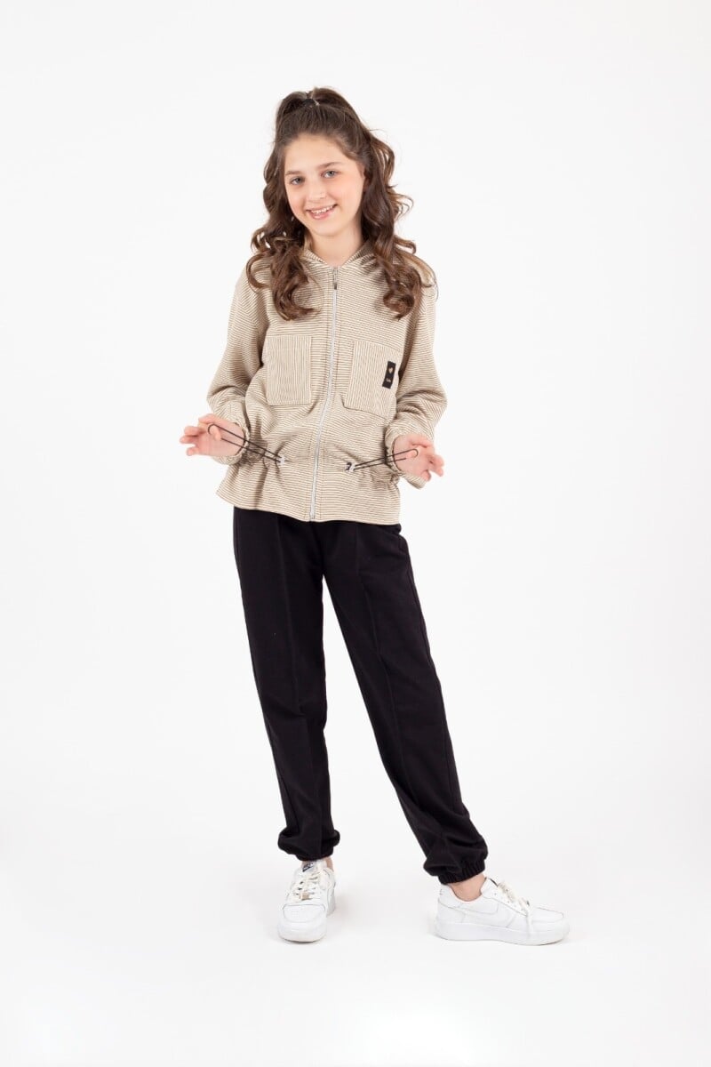 Girls' Hooded Zip Jacket and Trousers Set 9-13Y Beige - Pafim - by Peralane