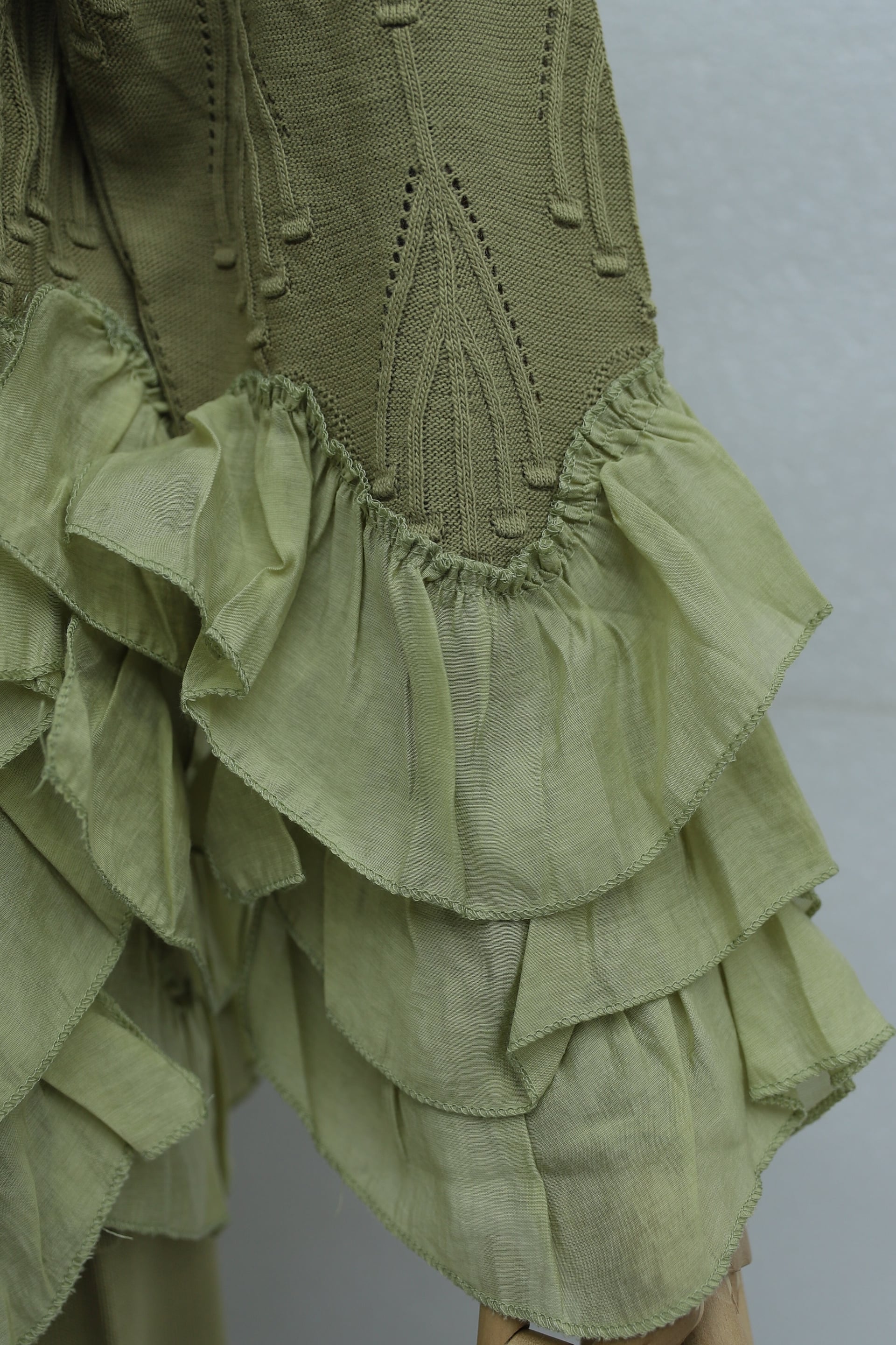 Crew Neck Ruffle Detail Lace-Up Trousers Knit Co-ord Set - Khaki - Podyumplus - by Peralane - photo 8