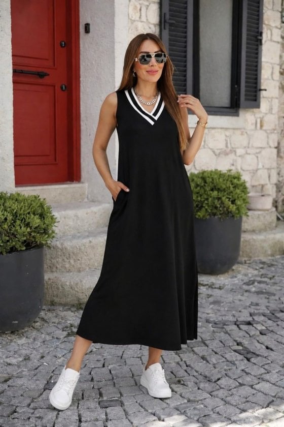 Women's Sleeveless V-Neck Jersey Maxi Dress with Pockets - Janes - by Peralane - photo 3