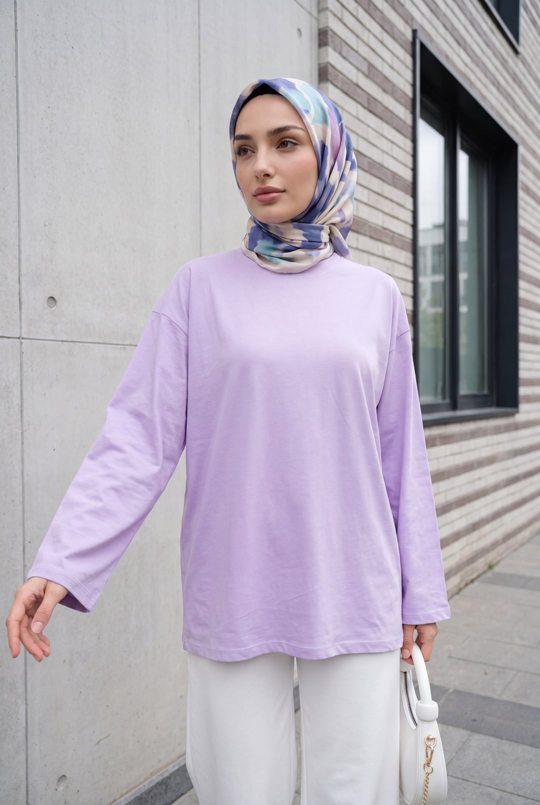 Round Neck Relaxed Jersey Tunic - Light Lilac - Podyumplus - by Peralane - photo 4