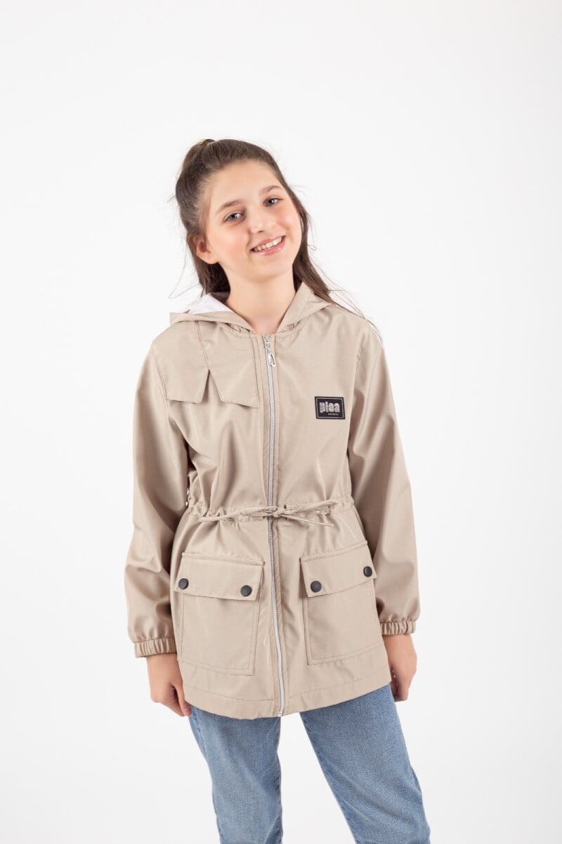 Girls' Beige Hooded Raincoat 4-8Y 2041-K24-8009 - Pafim - by Peralane