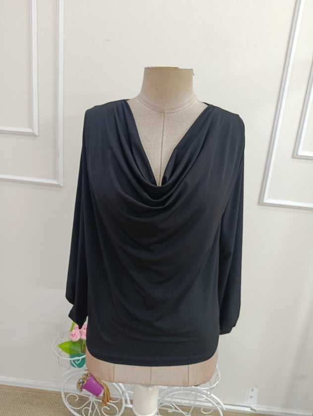 Women's Black Long-Sleeve Cowl Neck Blouse - Janes - by Peralane - photo 6
