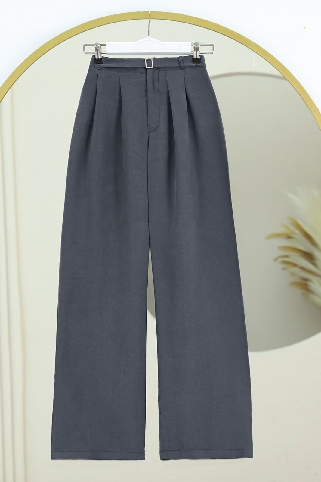 Elastic Waist Belt Detail Tencel Cupro Trousers - Smoke - Podyumplus - by Peralane - photo 3