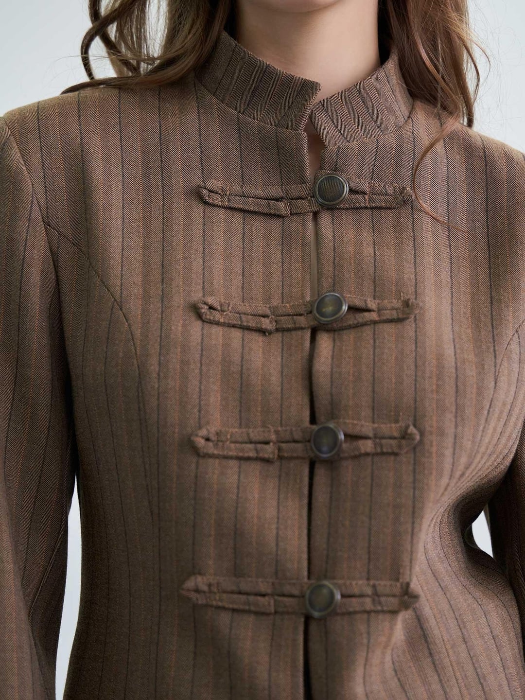 Brown Mandarin Collar Jacket and Wide-Leg Trousers Co-ord Set - Lefon - by Peralane - photo 4