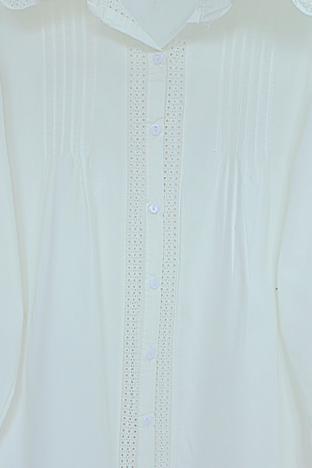Front Scallop Pleated Poplin Shirt Blouse - White - Podyumplus - by Peralane - photo 6