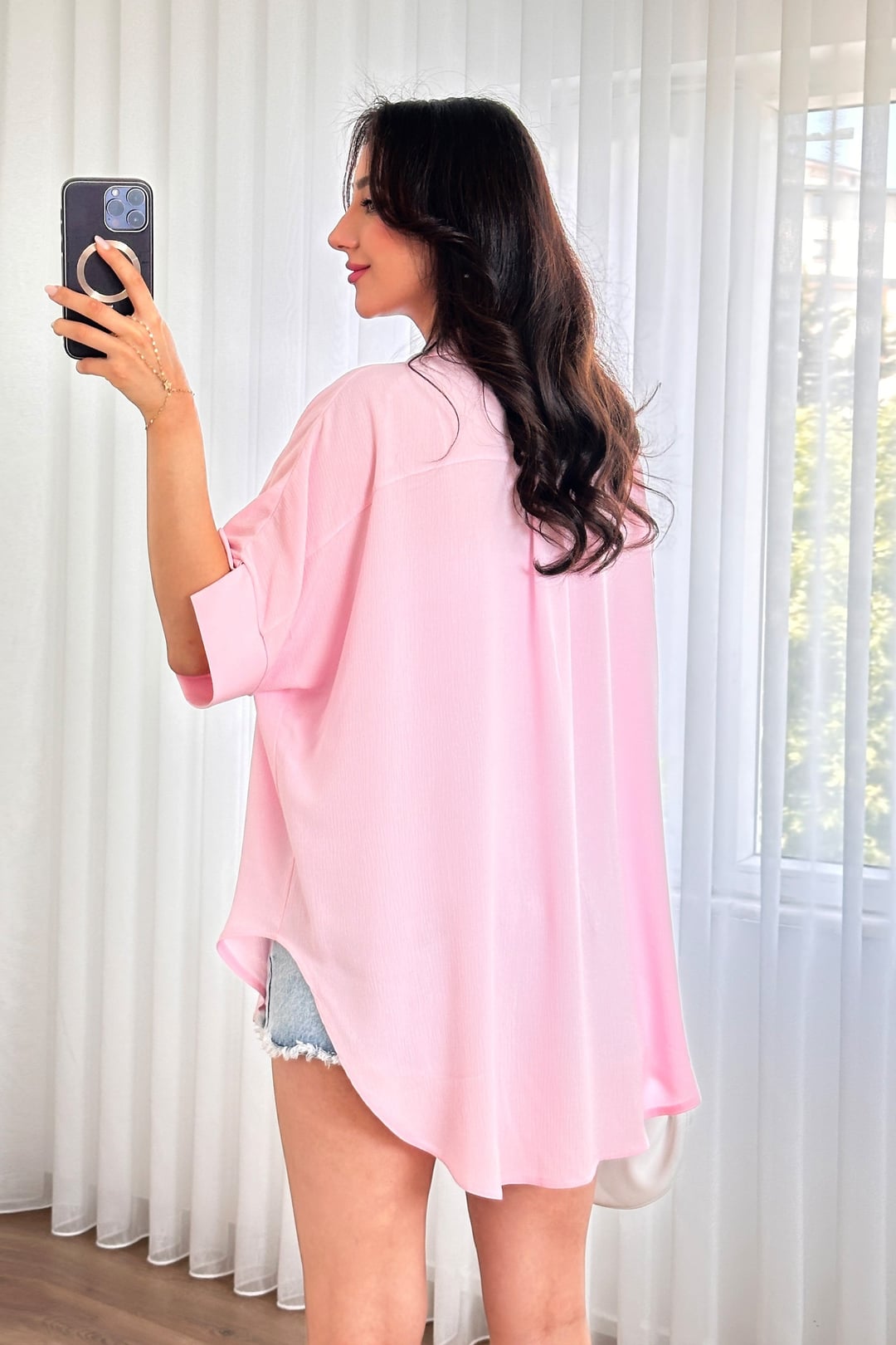 Short Sleeve Basic Kimono Wholesale Pink Blouse - Lustri̇n - by Peralane - photo 5