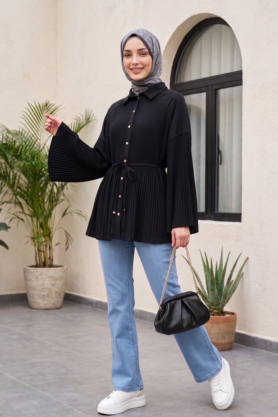 Women's Light Blue Drawstring Wide-Leg Denim Trousers - Podyumplus - by Peralane - photo 4