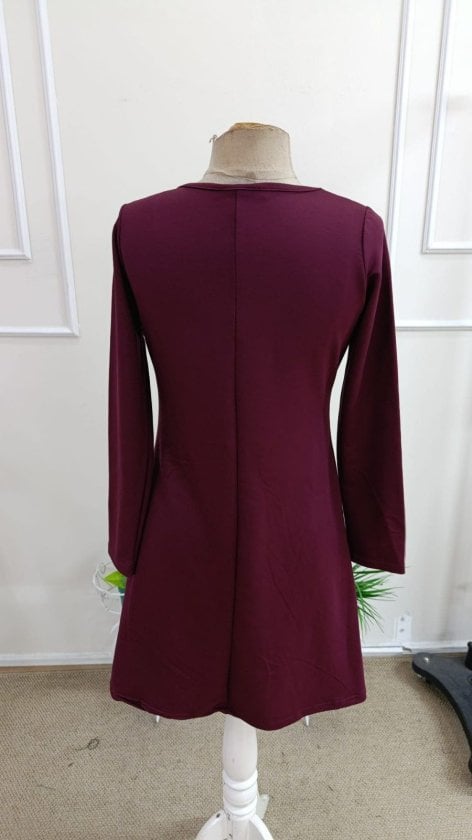 Women's Long Sleeve V-Neck Two-Tone Viscose Short Dress - Janes - by Peralane - photo 6