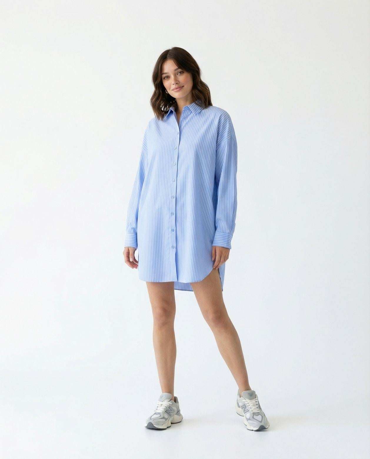 Light Blue and White Striped Women's Button-Up Shirt - Fame - by Peralane - photo 4
