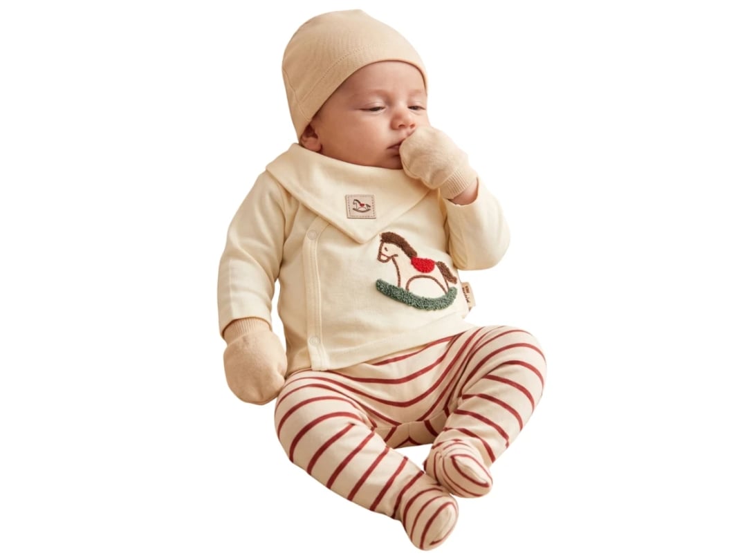 Baby Hospital Exit Set with Horse Embroidery - Cream/Red (2 Pieces) - Vovido - by Peralane