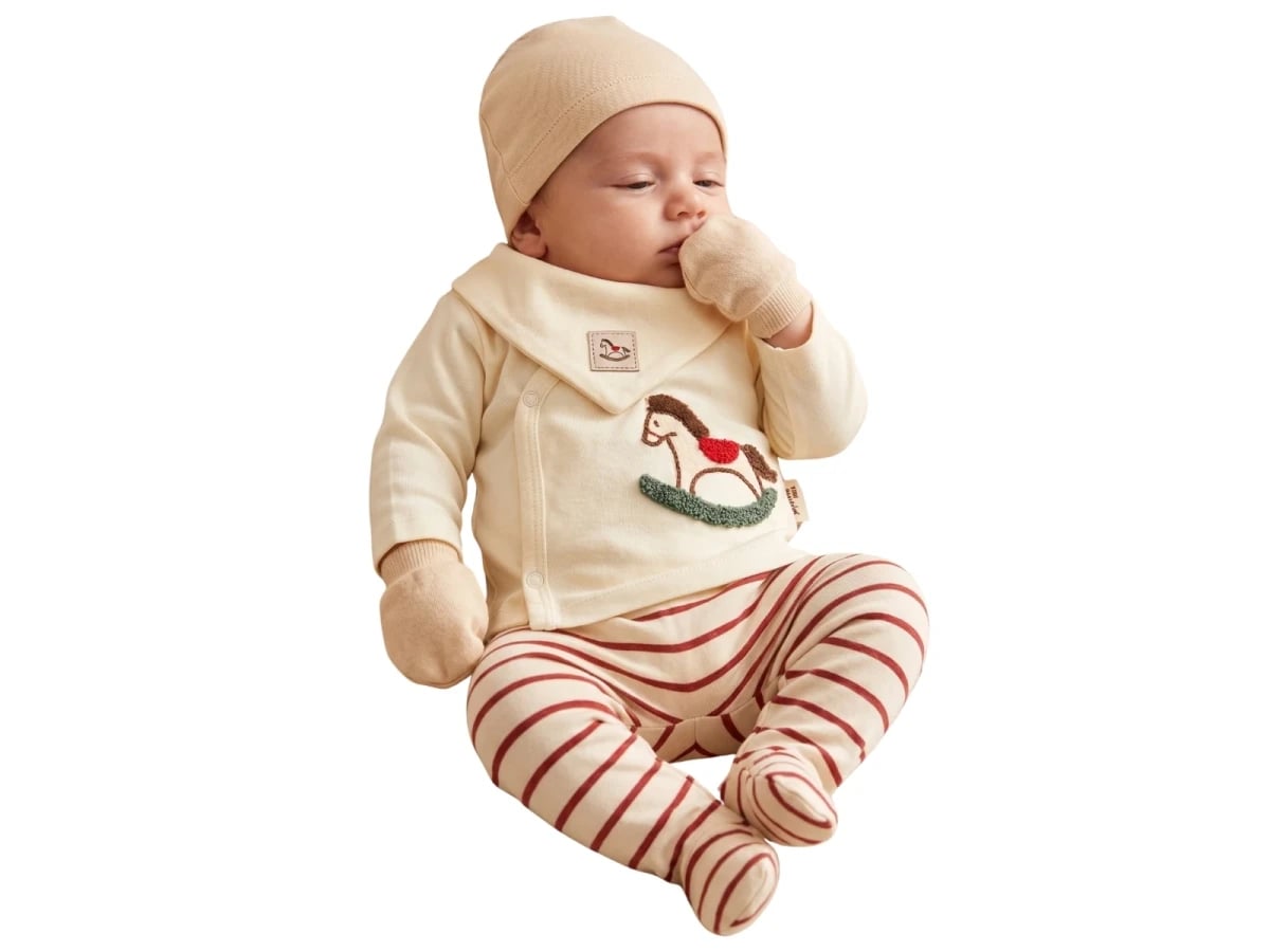 Baby Hospital Exit Set with Horse Embroidery - Cream/Red (2 Pieces) - Vovido - by Peralane