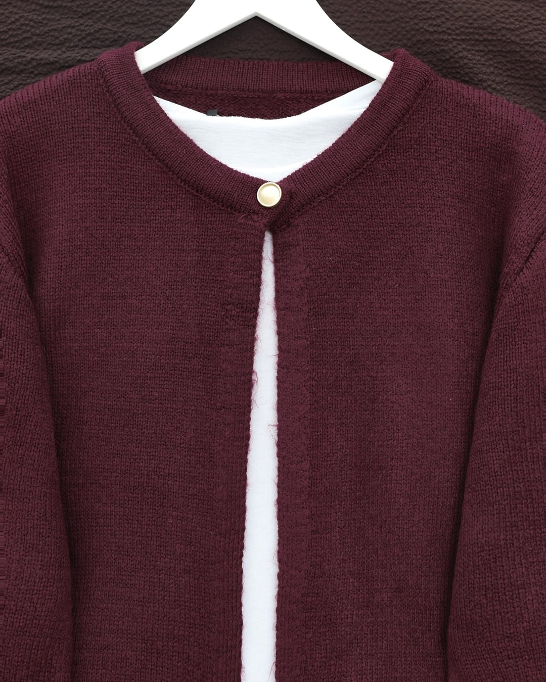 Single Button Fringed Soft Knit Cardigan - Burgundy - Podyumplus - by Peralane - photo 6