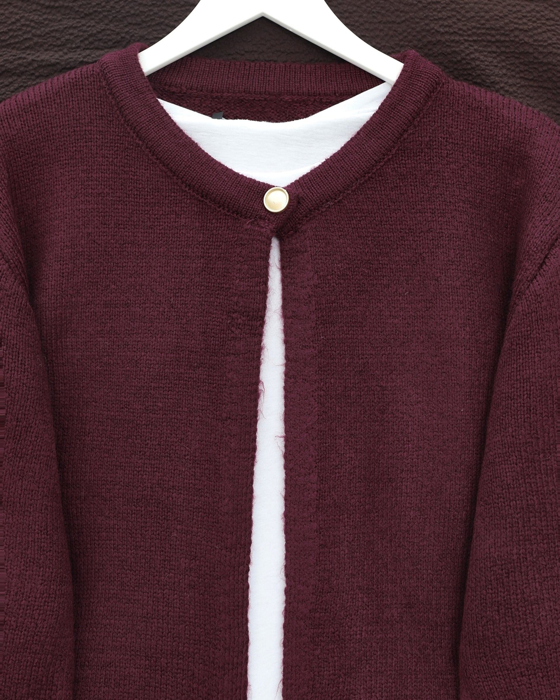 Single Button Fringed Soft Knit Cardigan - Burgundy - Podyumplus - by Peralane - photo 6